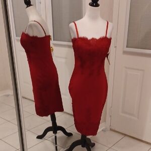 2/$70 New Red Sheath Dress With Lace & Spaghetti Straps - Size Medium